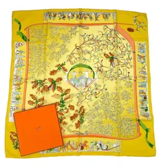 新品同様 HERMES エルメス カレ90 シルク100％ スカーフ Neige d'Antan 去年の雪 イエロー 箱付き