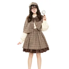 探偵 コスプレ 長袖 制服 ロリータワンピース 森ガール jk マント 推理 探偵コート 4点セット 帽子 子供用 ハロウィン 演出服