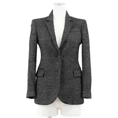 【SALE】GUCCI グッチ テーラードジャケット ツイード ウール / シルク ロゴ GG インターロッキング チャーム ノッチドラペル 2B 開き見せ フルライニング ノーベント アウター レディース サイズ 38 ブラック ホワイト 黒 白 伊製のサムネイル