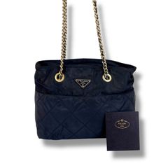 美品 PRADA プラダ ゴールドチェーン キルティング ショルダーバッグ