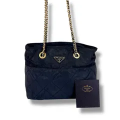 PRADA プラダ　キルティング加工　チェーンショルダーバッグ　トライアングルロゴ　テスートナイロン　ネイビー　紺色