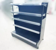 オカムラ製 H141cm×W120cm 単体片面４段■サイド付き ■キャスター付き■プライスケース付き■陳列棚・システム什器■S-652