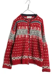 【お得なクーポン配布中!】 80s USA製 エルエルビーン ノルディック ニット カーディガン レディース XL ヴィンテージ ウール セーター バーズアイ 総柄 大きいサイズ