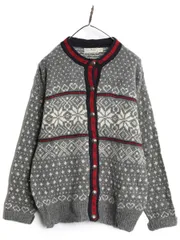 【お得なクーポン配布中!】 80s USA製 エルエルビーン ノルディック ニット カーディガン レディース L ヴィンテージ ウール セーター 羽織り 前開き バーズアイ 総柄