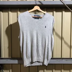1527 Polo by Ralph Lauren セーターベスト グレー M ポロバイラルフローレン ニット コットン ワンポイント 刺繍ロゴ ポロポニー 古着卸 アメリカ仕入
