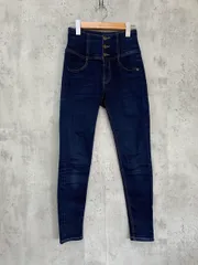 Heather ヘザー ストレッチ フロントボタン ISKO スキニー デニムパンツ size02 S/紺  ■■ レディース
