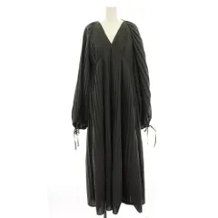 ローレン louren プリーツワンピース フレア マキシ ロング 長袖 Vネック F グレー lo211-06 /HN ▲H