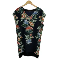 ダイアグラム ワンピース サイズ36 S レディース美品  - ダークネイビー×グリーン×マルチ Vネック/半袖/ひざ丈/花柄/ラメ