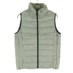 美品 UNIQLO ユニクロ チェック柄 ノースリーブ ダウンベスト S ブラック レディース 古着