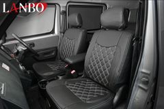 【M's】 トヨタ S402系 タウンエース バン トラック GL DX LANBO フロント用 レザーシートカバー キルトデザイン ホワイトステッチ BM0017-S402-WS-F S402M S412M S402U S412U フロントシート
