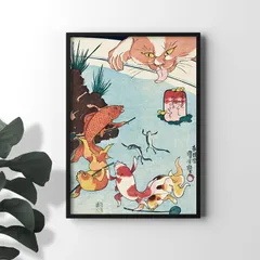 A2サイズ 歌川国芳 ポスター 金魚づくし 百ものがたり 浮世絵 怪談 日本画 和風 アートポスター くによし (rossografico 31-100536_a2)