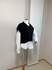 新) ケーブル編みニットベスト