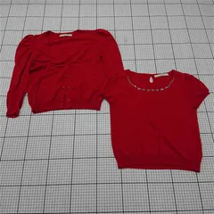 ◇ ⊂ エフデ ef-de アンサンブルニット カーディガン 半袖 レッド系 9号 レディース E  【1510290016333】