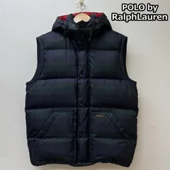 ポロバイラルフローレン チェック柄 ナイロン ダウン ベスト フード取外し可 スタンドカラー メンズ M ISItems【USED】【古着】【中古】50151318