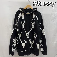 ステューシー スカル 総柄 プリント ジップアップ フーディ スウェット パーカー ビッグサイズ メンズ XL ISItems【USED】【古着】【中古】50151327