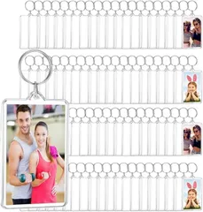 I'm so happy キーホルダー 写真 長方形 作成キット 手作り アクリルパーツ クリア フォトキーホルダー (100個,  約5.2cmx3.4cm)