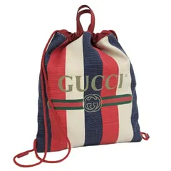 GUCCI バックパック ドローストリング ロゴ キャンバス トリコロール