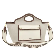 BURBERRYハンドバッグ スモール ソフトポケット レザーキャンバス ブラウン 8041803