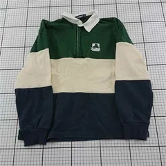 ◇ ⊇ エクストララージ XLARGE KIDS ラガーシャツ ボーダー 長袖 グリーン系 キッズ 130 E  【1512190012873】