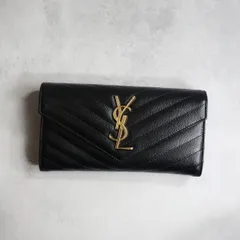 【美品】 YSL SAINT LAURENT サンローラン / カサンドラマトラッセラージフラップウォレット 長財布 ブラック ゴールド CASSANDRA 372264