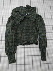 ◇ ⊇ ザラ ZARA チェック柄フリルカラーブラウス グリーン系 レディース E  【1512220071061】
