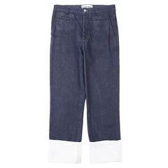 【SALE】LOEWE ロエベ フィッシャーマンデニムパンツ シグネチャー ロゴ レザーパッチ コントラストデザイン ボタンフライ ストレートシルエット ノンストレッチ ロールアップ ジーンズ ボトムス レディース サイズ 36 インディゴ ルーマニア製