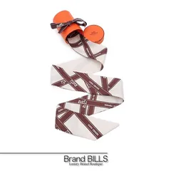 美品 HERMES エルメス Twilly ツイリー リボンスカーフ 061719S ボルデュック柄 シルク ホワイト ブラウン レディース