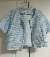 ツイード 半袖 ジャケット ブルー