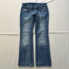 希少　00s　archive　アーカイブ古着　DIESEL　ディーゼル　ダメージ加工　微ワイド　フレアシルエットデニム　ジーンズ　色褪せグラデーション　ロゴタグ　W27　ローライズ　Y2K　平成ギャル　グランジ　fade blue flare denim