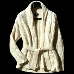 aran WOOLLEN MILLS★アイルランド製★ケーブル編み ガウンジャケット コート ショールカラー ニット紐ベルト フィッシャーマン アラン 白