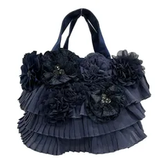 NOKO OHNO(ノコオーノ) トートバッグ - ネイビー フラワー(花)/ラインストーン/プリーツ