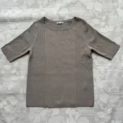 GU ジーユー リブニット トップス 五分袖 XL グレージュ系