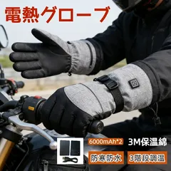 【匿名配送/24時間以内発送】【6000mAh大容量＆全方位発熱】【ヒーター手袋】電熱グローブ ヒーターグローブ バイク用 防寒手袋 冬用 スマホ操作 裏起毛 3段階温度調整 撥水 防風 ヒートグローブ 電熱手袋 アウトドア ホットグローブ 男女兼用