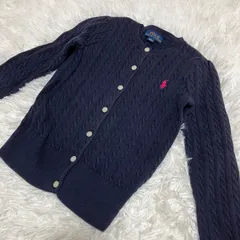 ラルフローレン　ケーブル　ネイビー　刺繍　カーディガン