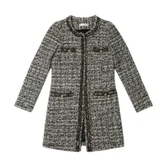 ツイード ロング コート ブラック ミックス S