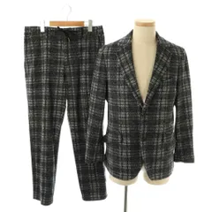 アバハウス ABAHOUSE セットアップスーツ MASCHILE チェック テーラードジャケット パンツ 48 ブラック ホワイト ライトグレー /DO ■OS