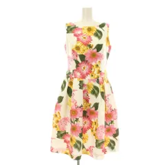 エムズグレイシー M'S GRACY ワンピース フレア ひざ丈 ノースリーブ 花柄 36 白 ホワイト ピンク 黄 イエロー 911117 /KU ■BM