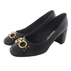 サルヴァトーレフェラガモ Salvatore Ferragamo ガンチーニ キルティング チャンキーヒール レザー 4.5D 黒