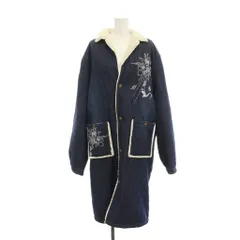 スカラー ScoLar ロングコート 裏ボア デニム M 紺 ネイビー 刺繍 /RR