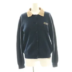 ザラ ZARA コントラストダブルレイヤーポロニットカーディガン L 紺 ネイビー 茶 ブラウン /SS ■OS