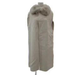 ドネーカーサ DONEY casa ノーカラーコート ノースリーブ ベスト 前開き フォックスファー襟付き F ライトベージュ ロング丈 D422036A /YS28 ■GY58