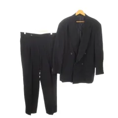 ジョルジオアルマーニ GIORGIO ARMANI ダブルスーツ セットアップ 上下 テーラードジャケット パンツ スラックス ウール 総裏地 ノーベント 50 LL 黒 ブラック /AH1 ■GY18