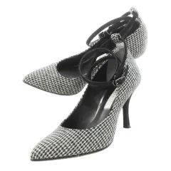 ダイアナ DIANA UNDER LINE アンクルストラップパンプス ツイード ハイヒール アーモンドトゥ 千鳥格子 22.5cm 黒 ブラック /CK26 ■GY12