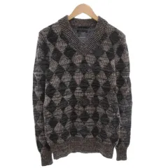 ディーゼルブラックゴールド DIESEL BLACK GOLD ニット セーター 長袖 M 総柄 ダイヤ柄 ウール ダークグレー /AE