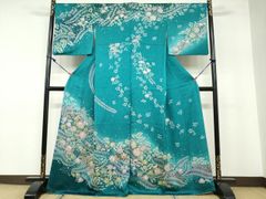 603z26〇京都きもの友禅 振袖 金通し 地紋 金駒刺繍 水色〇成人式 結婚式 603z26〇京都きもの友禅 振袖 金通し 地紋 金駒刺繍 水色〇成人式 結婚