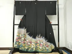 平和屋着物●豪華黒留袖　友禅　作家物　休み鳥枝花文　暈し染め　正絹　逸品　CABB4728yc