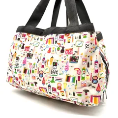 【良品】 Lesportsac レスポートサック ハンドバッグ  トートバッグ ナイロン 総柄 ホワイト 白色 大容量 ユニセックス 男女兼用 メンズ レディース