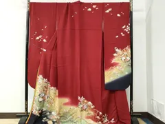 平和屋着物●豪華振袖　刺繍　十二単風　御所車貝合わせ花文　暈し染め　金彩　京都きもの友禅扱い　正絹　逸品　CABC6430yc