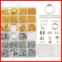 Sitengle アクセサリーパーツ ピアスパーツ 15種類 2色 約1733個 12枚ピアス台紙とOPP袋付き 金具パーツセット イヤリング パーツ カニカン 丸カン ピアスフック ハンドメイド DIY用 手芸用品