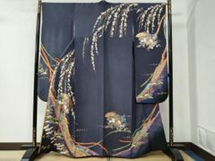 8148 蝶 藤 黒 振袖 着物 正絹 おしゃれ 二十歳の集い 絞り - メルカリ